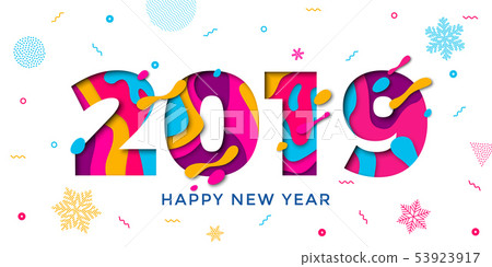 2019 Happy New Year paper cut vector card 53923917