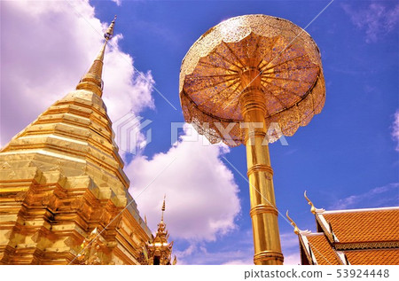 Pagodas / image of Thai Buddhist temple with golden color (Chiang Mai) Pagodas / image of Thai Buddhist temple with golden color (Chiang Mai) 53924448