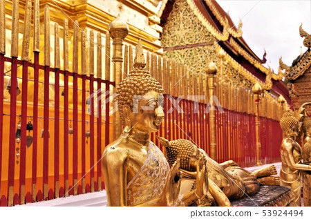 Buddha image and image of Thai Buddhist temple with golden color (Chiang Mai) 53924494