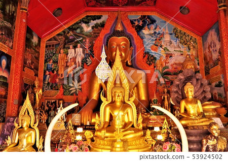 佛像和圖像的泰國佛教寺廟與金色(清邁) 佛像和圖像的泰國佛教寺廟與金色(清邁) 53924502