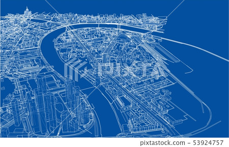 Outline city concept. Wire-frame style Outline city concept. Wire-frame style 53924757