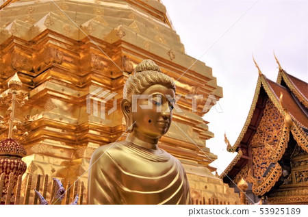 Buddha image and image with calm expression under cloudy sky (Chiang Mai) 53925189