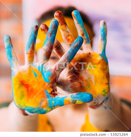 modern fine art course hands colorful paint modern fine art course hands colorful paint 53925264