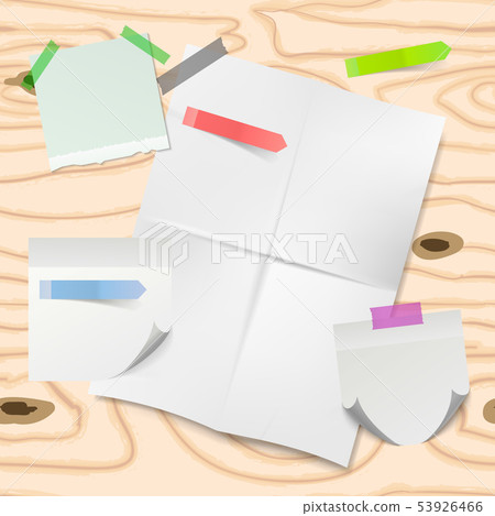 Stick note memo paper art style with white reminder papers on wooden background. Set of paper note 53926466