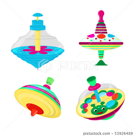 Top toy vector kids whirligig humming spinner colorful spinning playing game with peg-top character 53926489