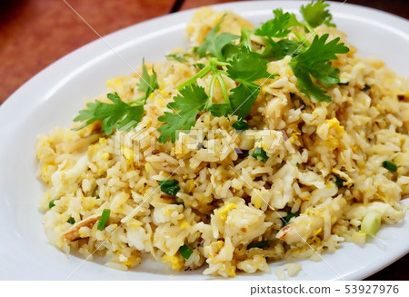 Dish of Delicious Homemade Fried Rice with Crab Dish of Delicious Homemade Fried Rice with Crab 53927976