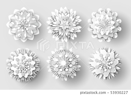 Origami Flowers White Paper Cut Out Objects Set 53930227