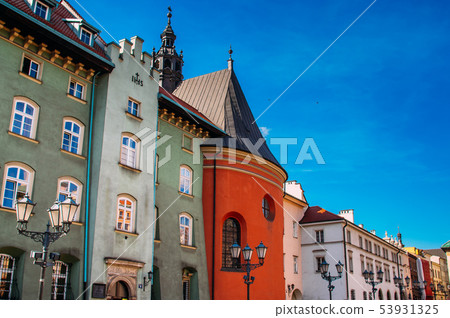 Beautiful houses on Krakow small market square Beautiful houses on Krakow small market square 53931325