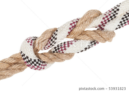 academic surgeon's knot joining two ropes close up academic surgeon's knot joining two ropes close up 53931823