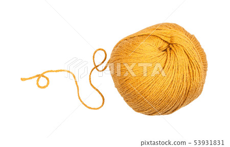 skein of yellow yarn with unwound tail isolated skein of yellow yarn with unwound tail isolated 53931831