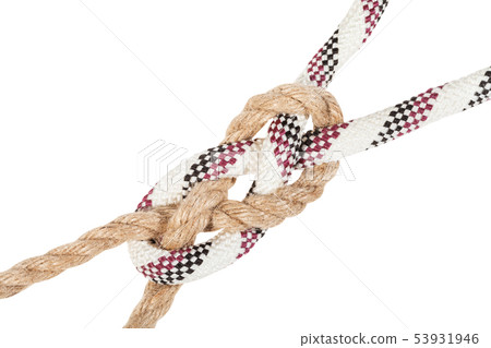 sailor's breastplate knot joining ropes close up 53931946