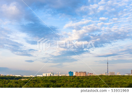 summer sky with blue clouds over forest and city summer sky with blue clouds over forest and city 53931969