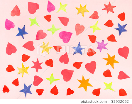 collage of various stars and hearts on pink paper 53932062