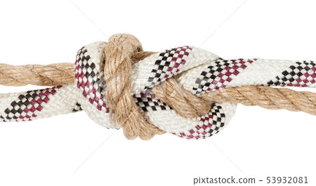 flemish bend joining two ropes close up isolated 53932081