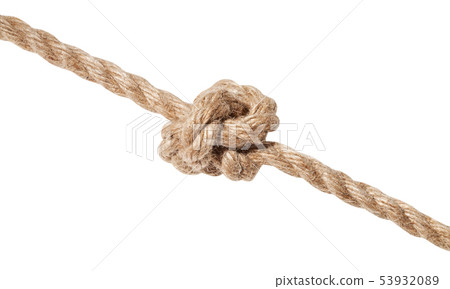 Oysterman's Knot tied on thick jute rope isolated Oysterman's Knot tied on thick jute rope isolated 53932089