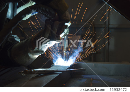 Industrial steel welder in factory welder, 53932472