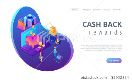Cash back isometric 3D landing page. Cash back isometric 3D landing page. 53932824