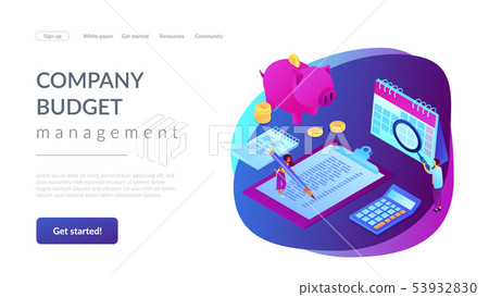 Budget planning isometric 3D landing page. 53932830