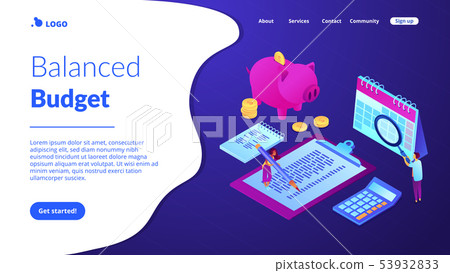 Budget planning isometric 3D landing page. Budget planning isometric 3D landing page. 53932833