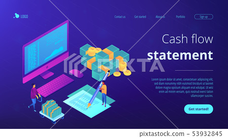Cash flow statement isometric 3D landing page. Cash flow statement isometric 3D landing page. 53932845