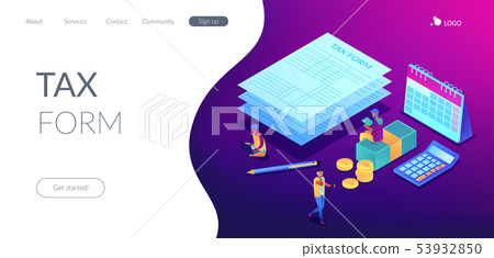Tax form isometric 3D landing page. Tax form isometric 3D landing page. 53932850