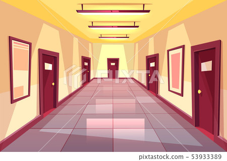 cartoon hallway, corridor with many doors 53933389