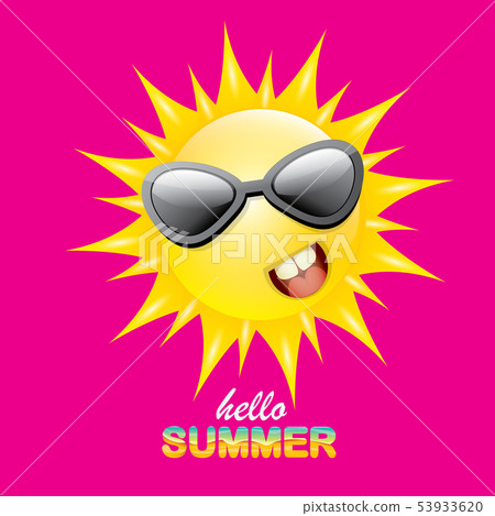 vector hello summer creative label with smiling shiny sun isolated on pink background. summer party vector hello summer creative label with smiling shiny sun isolated on pink background. summer party 53933620