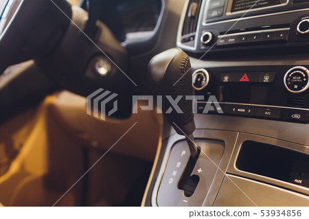 vertical multiven New modern car with automatic transmission at dealer showroom. Modern 53934856