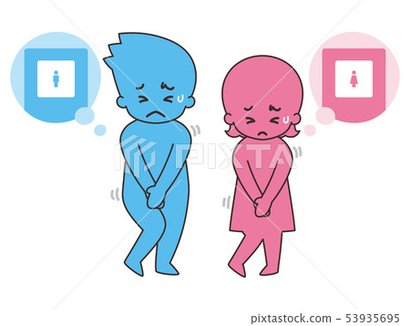 Male and female silhouettes tolerating the toilet 53935695