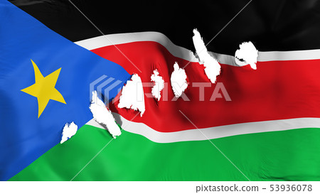 South Sudan flag perforated, bullet holes South Sudan flag perforated, bullet holes 53936078