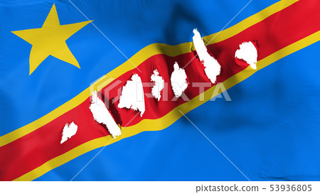 Democratic Republic of Congo Kinshasa flag perforated, bullet holes 53936805