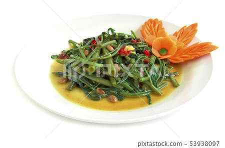 Stir fried Chinese morning glory with soya beans Stir fried Chinese morning glory with soya beans 53938097