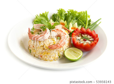 Fried rice with shrimp decorate with vegetables Fried rice with shrimp decorate with vegetables 53938143