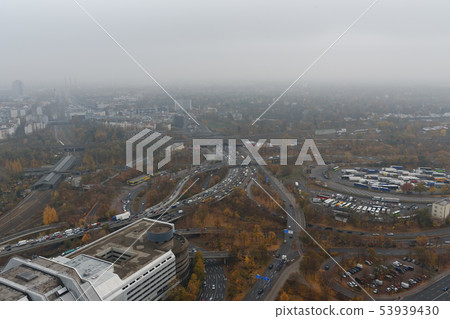 Areal view from Funkturm Berlin fog in the autumn. Areal view from Funkturm Berlin fog in the autumn. 53939430