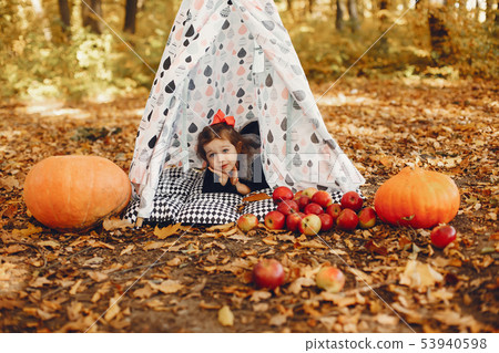 Cute little girl in a autumn park 53940598