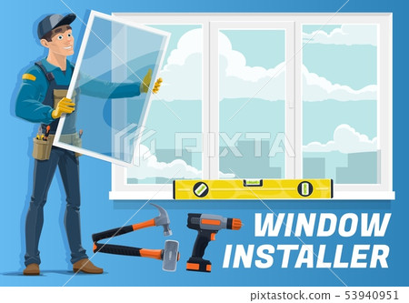 Home window installation service, installer worker 53940951