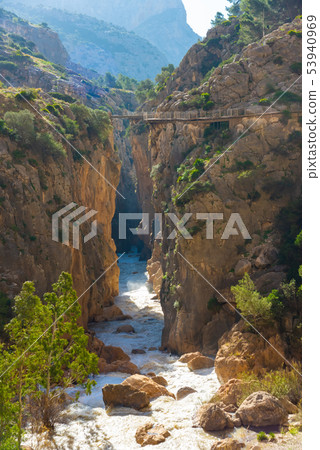 View of El Caminito del Rey tourist attraction Malaga, Spain. 53940969