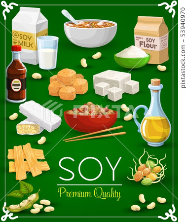 Soy bean, tofu, milk and oil, tempeh, miso sauce Soy bean, tofu, milk and oil, tempeh, miso sauce 53940970