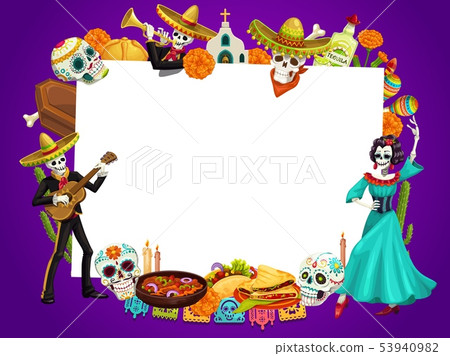 Day of Dead in Mexico, dancing woman man skeletons Day of Dead in Mexico, dancing woman man skeletons 53940982