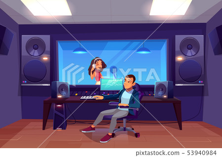 Singer and sound engineer in recording studio 53940984