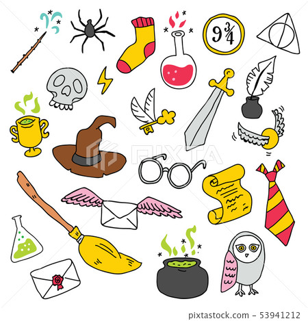 School of magic vector set in doodle style School of magic vector set in doodle style 53941212