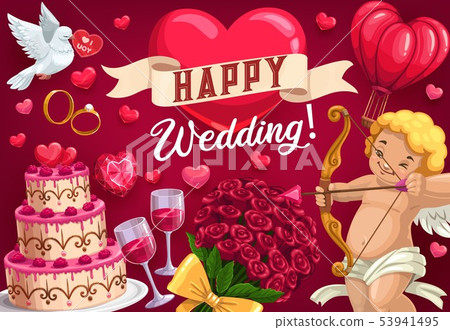 Save The Date Wedding Day Symbol Cupid And Cake 插圖素材 圖庫