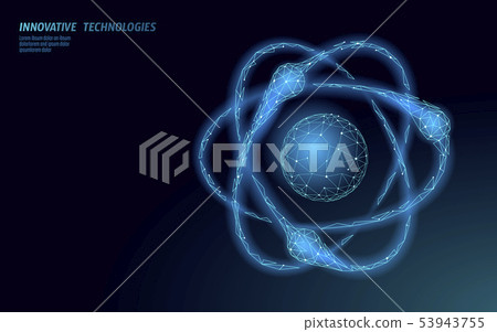 Atom structure science sign. E-learning distance graduate online concept. Low poly 3D render physics 53943755