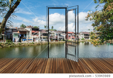 Landscape behind the opening door Landscape behind the opening door 53943989