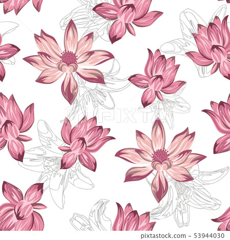 Pink lotus seamless white background Pink lotus seamless white background 53944030