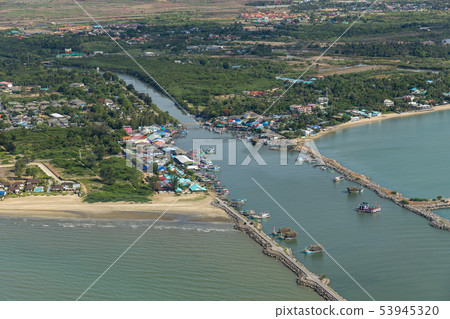 Aerial photo of Cha-am pier in Phetchaburi Aerial photo of Cha-am pier in Phetchaburi 53945320
