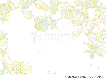 Illustration of hand drawn seashell and pearl and starfish seaside image glitter background illustration 53945952