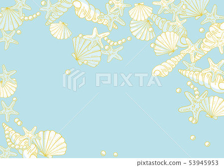 Illustration of hand drawn seashell and pearl and starfish seaside image glitter background illustration 53945953