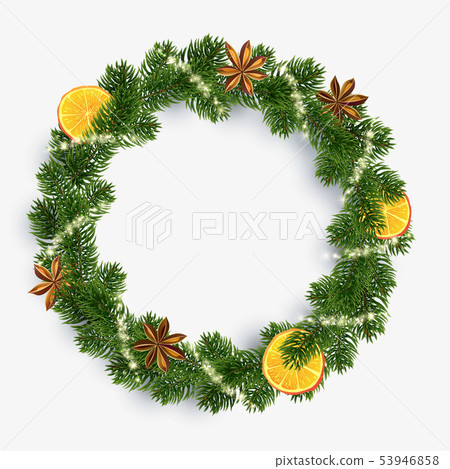 Xmas Wreath. Garland of spices, orange and fir 53946858