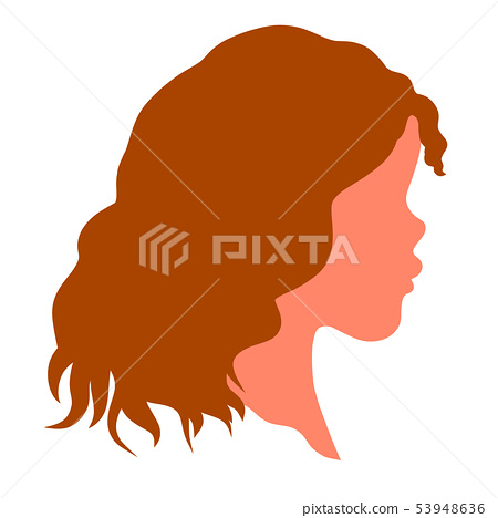 Silhouette Of A Girl With Wavy Brown Hair Head Stock